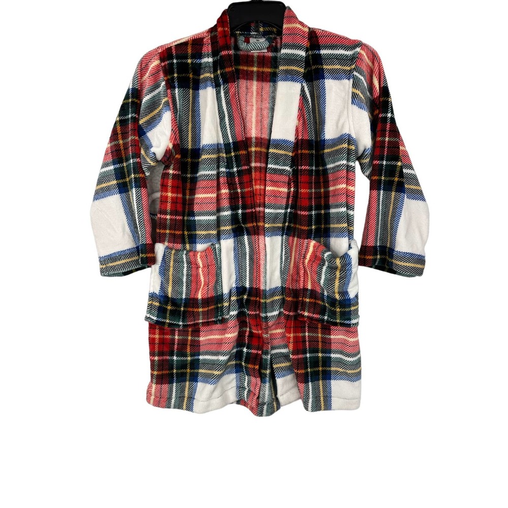 Mistletoe Farms Plaid Plush Flannel Kids Robe Child Size M Cozy Warm Holiday NWD